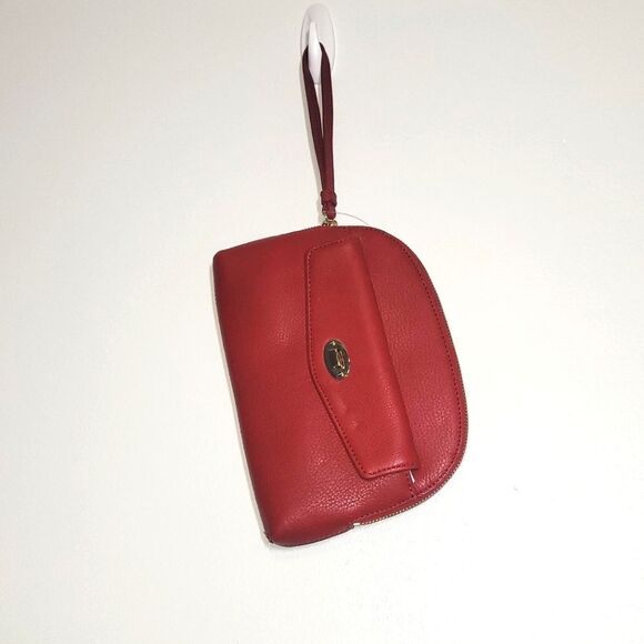 New Talbots Red Pebbled Leather Wristlet Purse - Picture 2 of 9